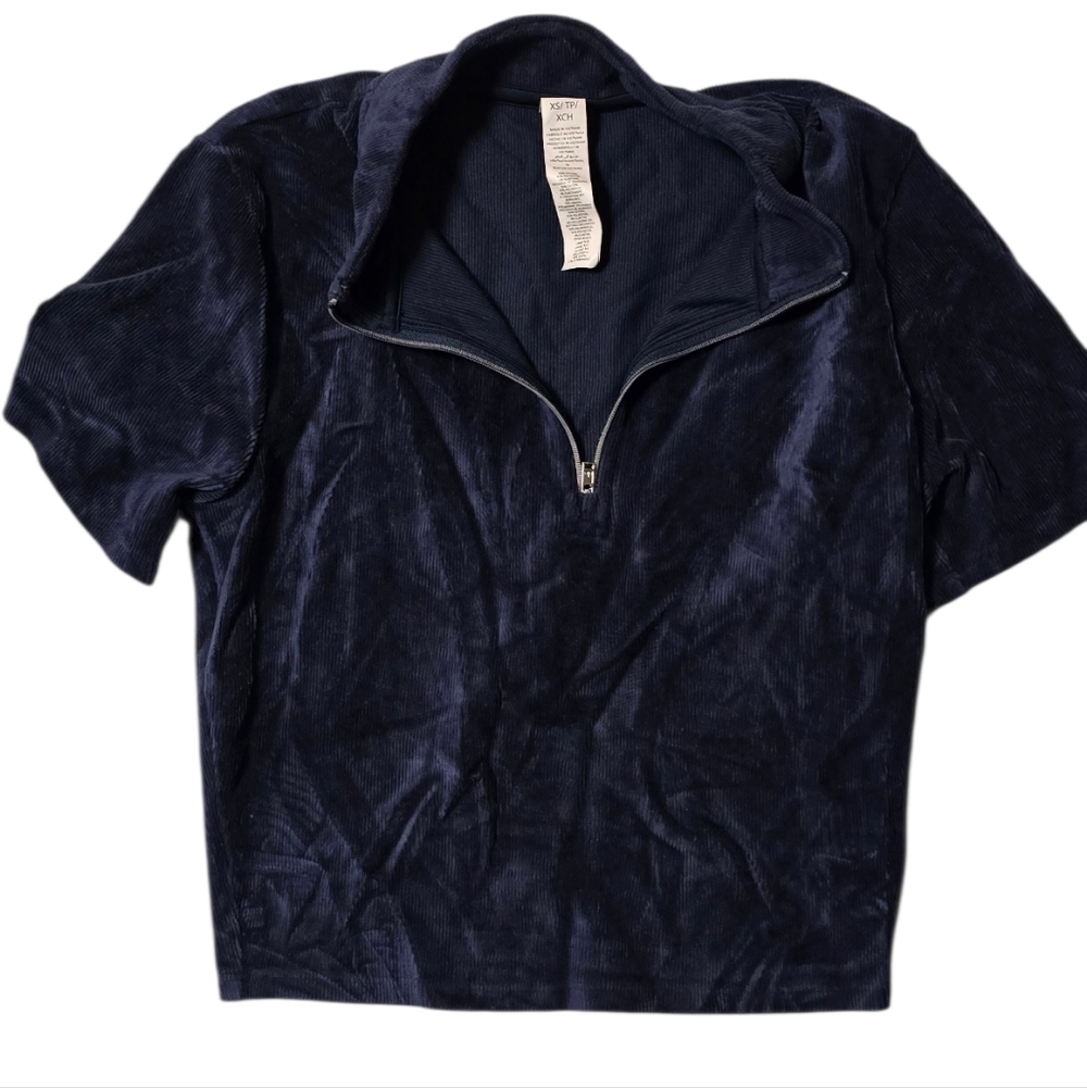 Alo Navy Half-Zip Velvet Top